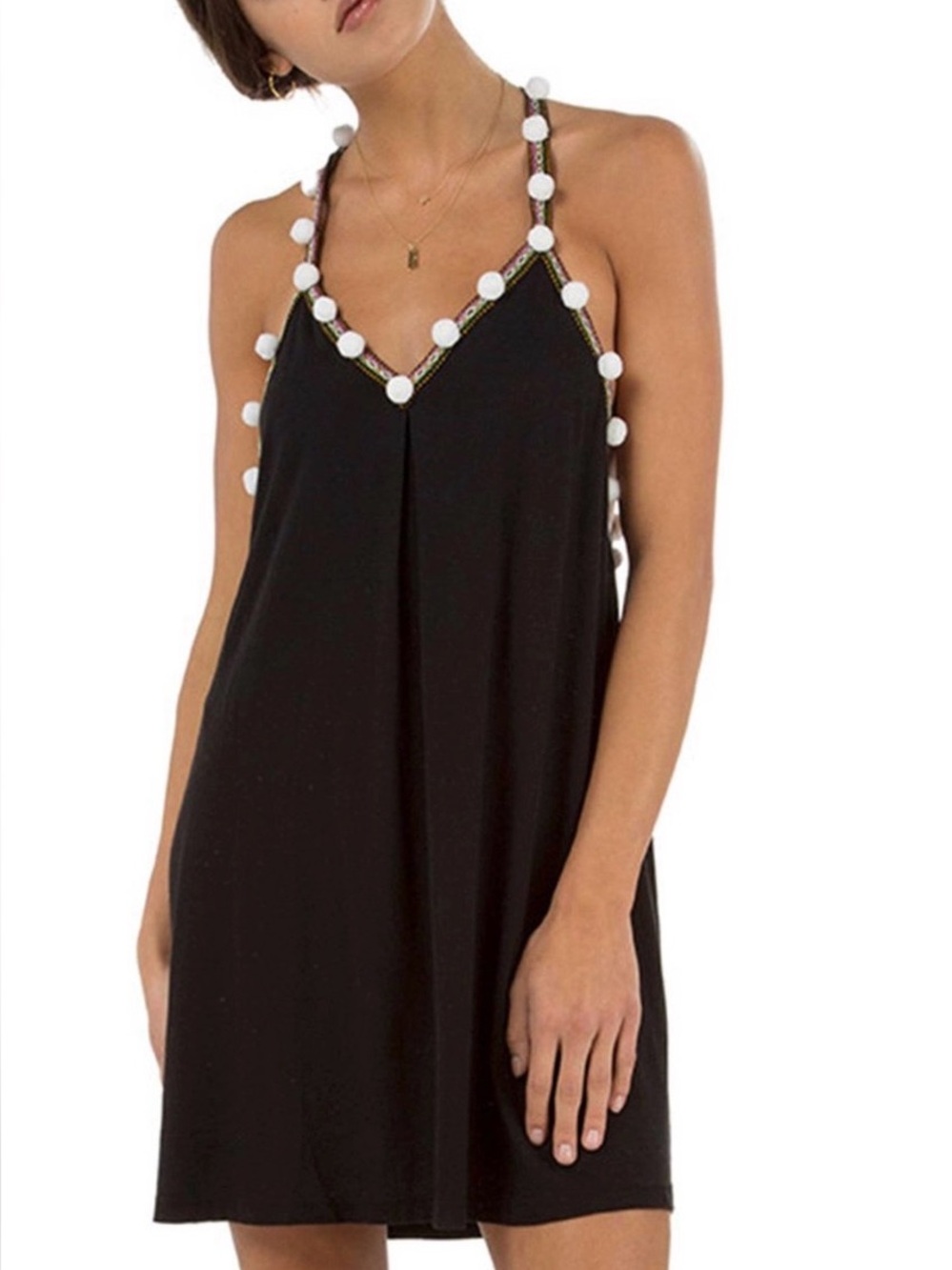 Pitusa Black Sleeveless Maxi Dress with Beaded Halter Neck